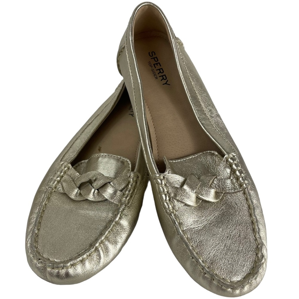 Sperry Top-Sider Metallic Gold Slip-On Flat Loafer Size 7 Summer Essential Basic